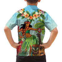 Hawaii Lei Day Family Matching Short Sleeve Bodycon Dress and Hawaiian Shirt Hula Girl With Tropical Forest