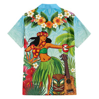 Hawaii Lei Day Family Matching Short Sleeve Bodycon Dress and Hawaiian Shirt Hula Girl With Tropical Forest