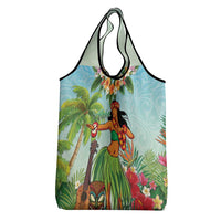 Hawaii Lei Day Grocery Bag Hula Girl With Tropical Forest