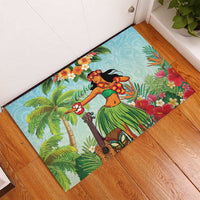 Hawaii Lei Day Rubber Doormat Hula Girl With Tropical Forest