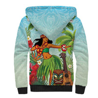 Hawaii Lei Day Sherpa Hoodie Hula Girl With Tropical Forest