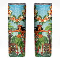 Hawaii Lei Day Skinny Tumbler Hula Girl With Tropical Forest