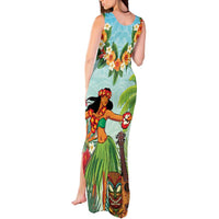 Hawaii Lei Day Tank Maxi Dress Hula Girl With Tropical Forest DT04 - Polynesian Pride
