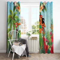 Hawaii Lei Day Window Curtain Hula Girl With Tropical Forest