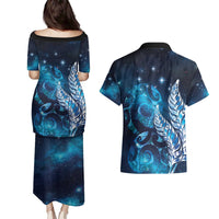 New Zealand Matariki Couples Matching Puletasi and Hawaiian Shirt Maori Koru Mix Silver Fern