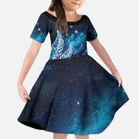 New Zealand Matariki Family Matching Off Shoulder Maxi Dress and Hawaiian Shirt Maori Koru Mix Silver Fern