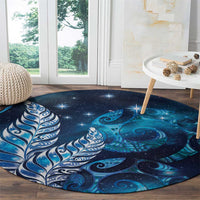 New Zealand Matariki Round Carpet Maori Koru Mix Silver Fern