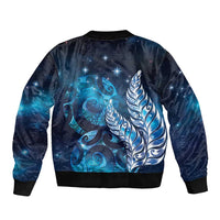 New Zealand Matariki Sleeve Zip Bomber Jacket Maori Koru Mix Silver Fern