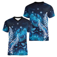 New Zealand Matariki Women V-Neck T-Shirt Maori Koru Mix Silver Fern