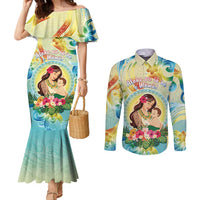 Personalised Hawaii Mother's Day Couples Matching Mermaid Dress and Long Sleeve Button Shirt I Love You Mom