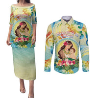 Personalised Hawaii Mother's Day Couples Matching Puletasi and Long Sleeve Button Shirt I Love You Mom