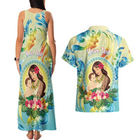 Personalised Hawaii Mother's Day Couples Matching Tank Maxi Dress and Hawaiian Shirt I Love You Mom