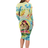 Personalised Hawaii Mother's Day Family Matching Long Sleeve Bodycon Dress and Hawaiian Shirt I Love You Mom