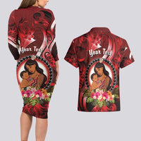 Personalised New Zealand Mother's Day Couples Matching Long Sleeve Bodycon Dress and Hawaiian Shirt I Love You Mom
