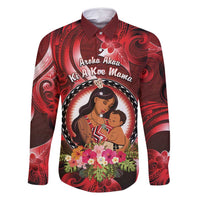 Personalised New Zealand Mother's Day Family Matching Summer Maxi Dress and Hawaiian Shirt I Love You Mom DT04 Dad's Shirt - Long Sleeve Red - Polynesian Pride