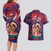 Personalised Samoa Mother's Day Couples Matching Long Sleeve Bodycon Dress and Hawaiian Shirt I Love You Mom
