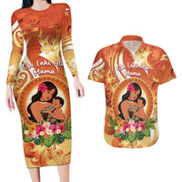 Personalised Tonga Mother's Day Couples Matching Long Sleeve Bodycon Dress and Hawaiian Shirt I Love You Mom