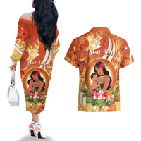 Personalised Tonga Mother's Day Couples Matching Off The Shoulder Long Sleeve Dress and Hawaiian Shirt I Love You Mom