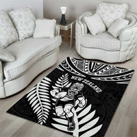 New Zealand Rugby Area Rug Silver Fern Maori Pattern