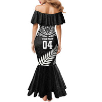 Custom New Zealand Rugby Family Matching Mermaid Dress and Hawaiian Shirt Silver Fern Maori Pattern