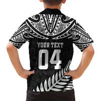 Custom New Zealand Rugby Family Matching Short Sleeve Bodycon Dress and Hawaiian Shirt Silver Fern Maori Pattern