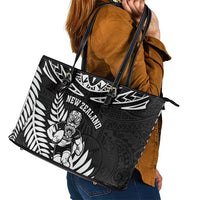New Zealand Rugby Leather Tote Bag Silver Fern Maori Pattern