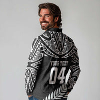 Custom New Zealand Rugby Long Sleeve Polo Shirt Silver Fern Maori Pattern