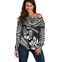 Custom New Zealand Rugby Off Shoulder Sweater Silver Fern Maori Pattern
