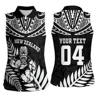 Custom New Zealand Rugby Women Sleeveless Polo Shirt Silver Fern Maori Pattern