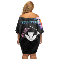 Personalised Hawaii Off Shoulder Short Dress Kanaka Maoli With Fish Hook