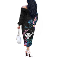Personalised Hawaii Off The Shoulder Long Sleeve Dress Kanaka Maoli With Fish Hook