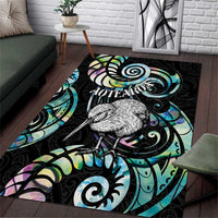New Zealand Kiwi Bird Area Rug Silver Fern Koru Paua Shell DT04 Black - Polynesian Pride