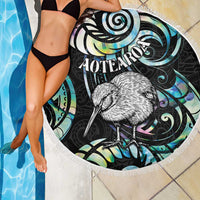 New Zealand Kiwi Bird Beach Blanket Silver Fern Koru Paua Shell