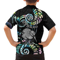 New Zealand Kiwi Bird Family Matching Summer Maxi Dress and Hawaiian Shirt Silver Fern Koru Paua Shell