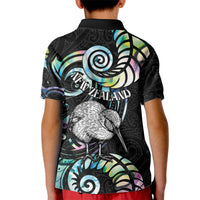 New Zealand Kiwi Bird Kid Polo Shirt Silver Fern Koru Paua Shell