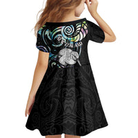 New Zealand Kiwi Bird Kid Short Sleeve Dress Silver Fern Koru Paua Shell