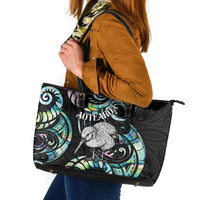 New Zealand Kiwi Bird Leather Tote Bag Silver Fern Koru Paua Shell DT04 Black - Polynesian Pride