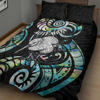 New Zealand Kiwi Bird Quilt Bed Set Silver Fern Koru Paua Shell