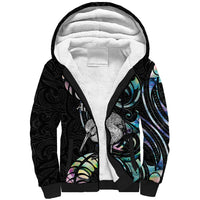 New Zealand Kiwi Bird Sherpa Hoodie Silver Fern Koru Paua Shell