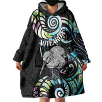 New Zealand Kiwi Bird Wearable Blanket Hoodie Silver Fern Koru Paua Shell