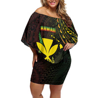 Personalised Hawaii Off Shoulder Short Dress Kanaka Maoli With Hammerhead Shark