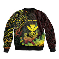 Personalised Hawaii Sleeve Zip Bomber Jacket Kanaka Maoli With Hammerhead Shark