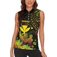 Personalised Hawaii Women Sleeveless Polo Shirt Kanaka Maoli With Hammerhead Shark