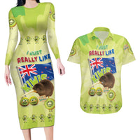 New Zealand Kiwi Couples Matching Long Sleeve Bodycon Dress and Hawaiian Shirt I Just Really Like Kiwis