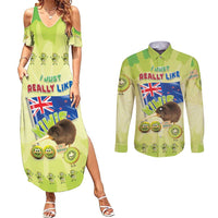 New Zealand Kiwi Couples Matching Summer Maxi Dress and Long Sleeve Button Shirt I Just Really Like Kiwis DT04 Green - Polynesian Pride