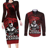 Hawaii Ikaika Warrior Couples Matching Long Sleeve Bodycon Dress and Long Sleeve Button Shirt Hawaiian Tribal Tattoo