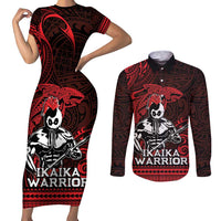 Hawaii Ikaika Warrior Couples Matching Short Sleeve Bodycon Dress and Long Sleeve Button Shirt Hawaiian Tribal Tattoo
