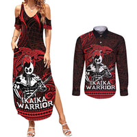 Hawaii Ikaika Warrior Couples Matching Summer Maxi Dress and Long Sleeve Button Shirt Hawaiian Tribal Tattoo