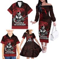 Hawaii Ikaika Warrior Family Matching Off The Shoulder Long Sleeve Dress and Hawaiian Shirt Hawaiian Tribal Tattoo