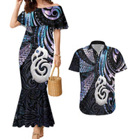 New Zealand Aotearoa Couples Matching Mermaid Dress and Hawaiian Shirt Maori Hei Manaia Purple Paua Shell